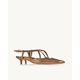 Slingback Salto Médio Craqueler Old Gold