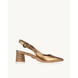 Slingback Salto Médio Croco Old Gold
