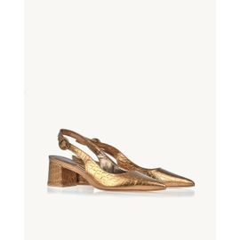 Slingback Salto Médio Croco Old Gold