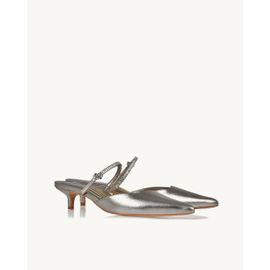 Slingback Salto Médio Metalizado Old Silver