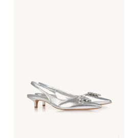 Slingback Salto Médio Metalizado Silver
