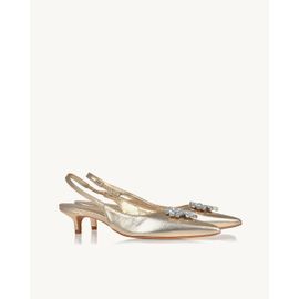 Slingback Salto Médio Metalizado Light Gold