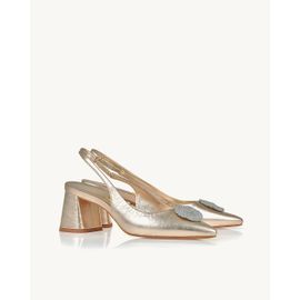 Slingback Salto Médio Shine Light Gold