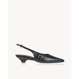 Slingback Salto Baixo Croco Preta