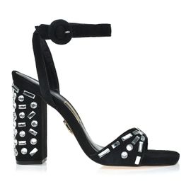 Sandália Salto Alto Suede Preta