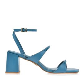 Sandália Salto Médio New Couro Denim