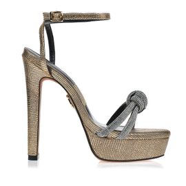 Meia Pata Salto Alto Lizard Metal Ouro