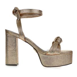 Meia Pata Salto Alto Lizard Metal Ouro