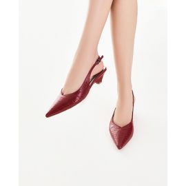 Slingback Salto Baixo Croco Scarlet