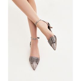 Slingback Salto Médio Shine Old Silver