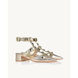 Slingback Salto Médio Shine Light Gold