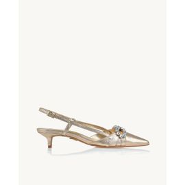 Slingback Salto Médio Shine Light Gold