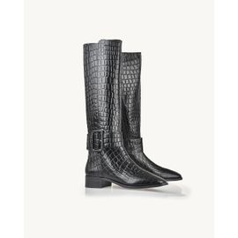 Bota Salto Baixo Croco Preta